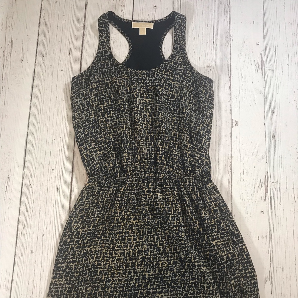 Michael Kors black and gold halter top dress.